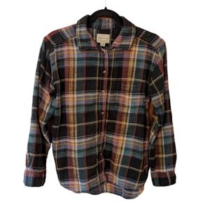 American Eagle 100% Cotton Boyfriend Fit Plaid Long Sleeve Flannel Top Womens XS